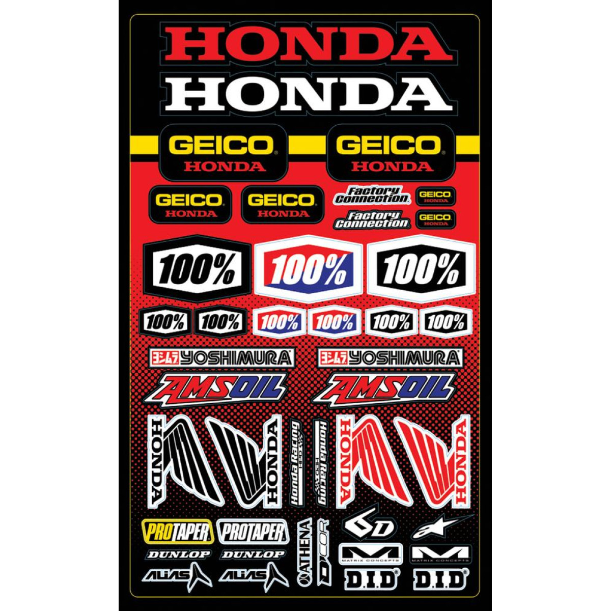 100% Sticker Kit Geico Honda Black/Red