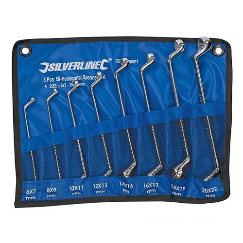 Silverline Double ring wrench set  8-piece, cranked