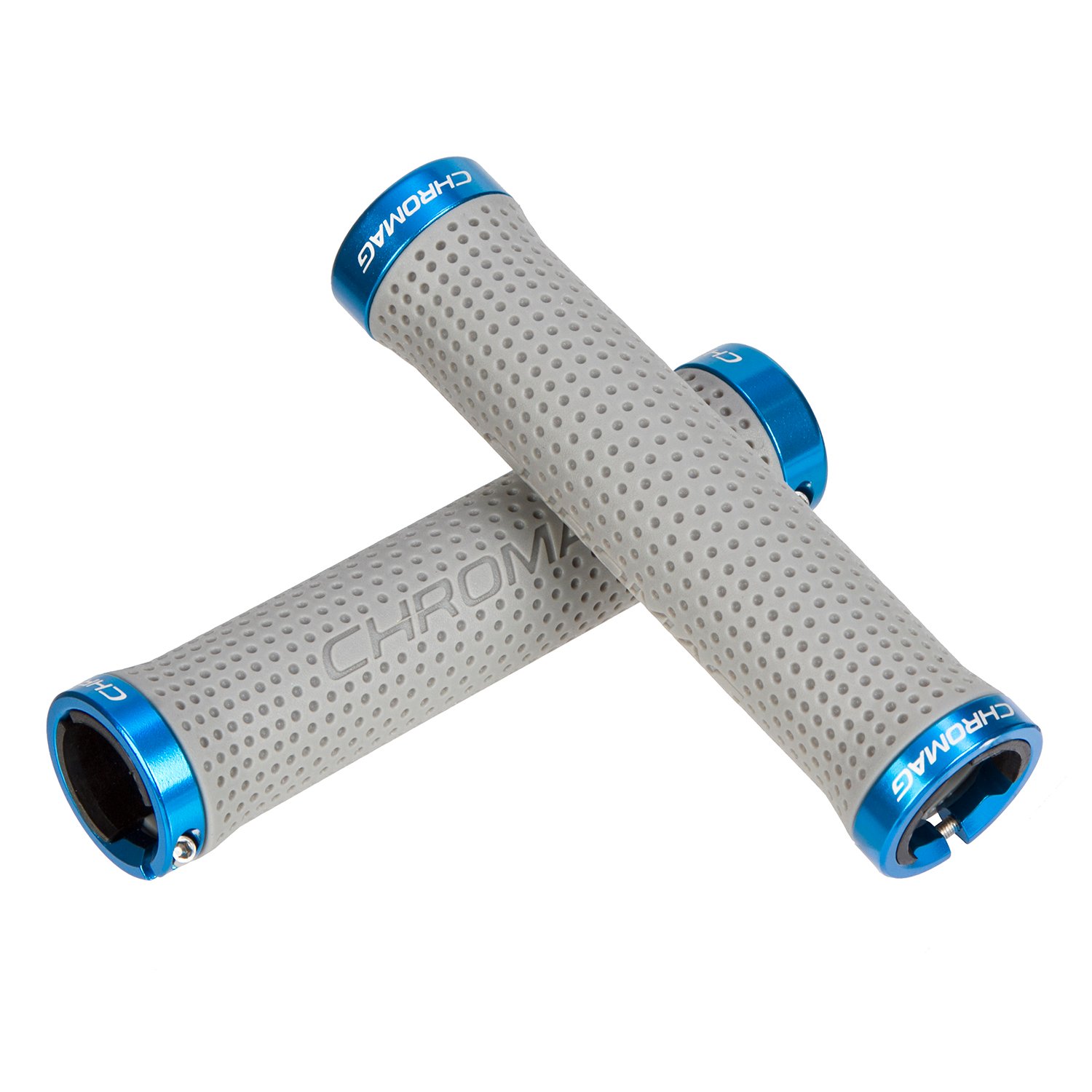 CHROMAG BASIS GREY W/ BLUE CLAMPS BICYCLE GRIPS