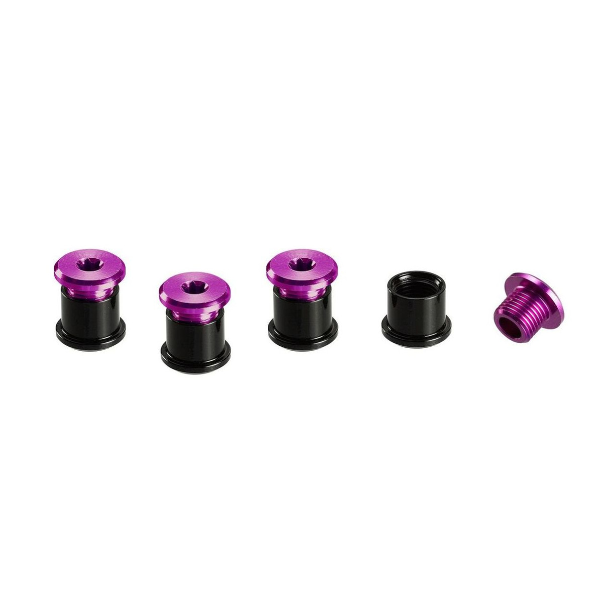 E*thirteen Chainring Bolts  Purple, Aluminium, T25 6 mm Screws/ T30 7,5 mm Nuts, 4 pcs each