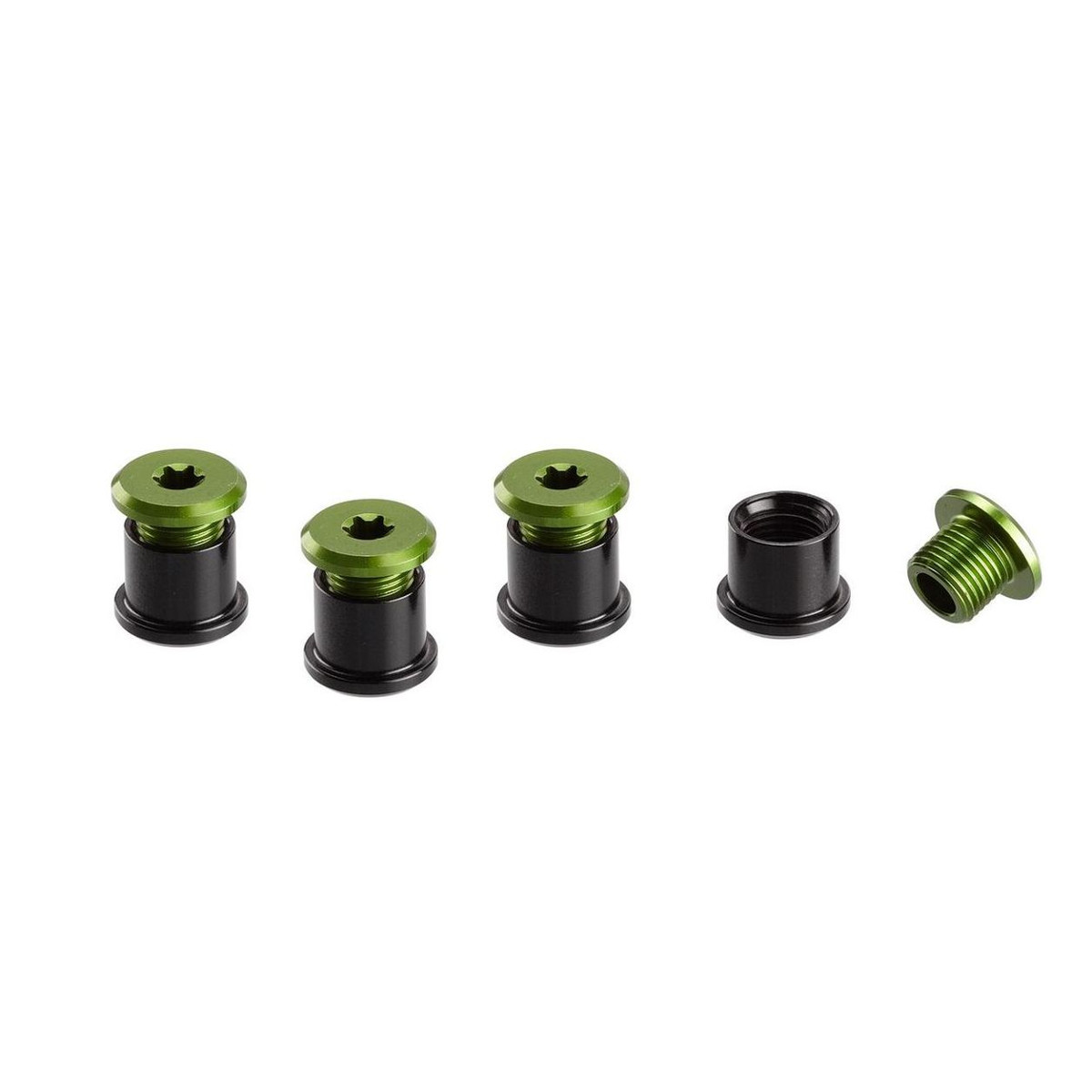 E*thirteen Kit Viti Corona  Verde, Alluminio, T25 6 mm Screws/ T30 7,5 mm Nuts, 4 Pz each