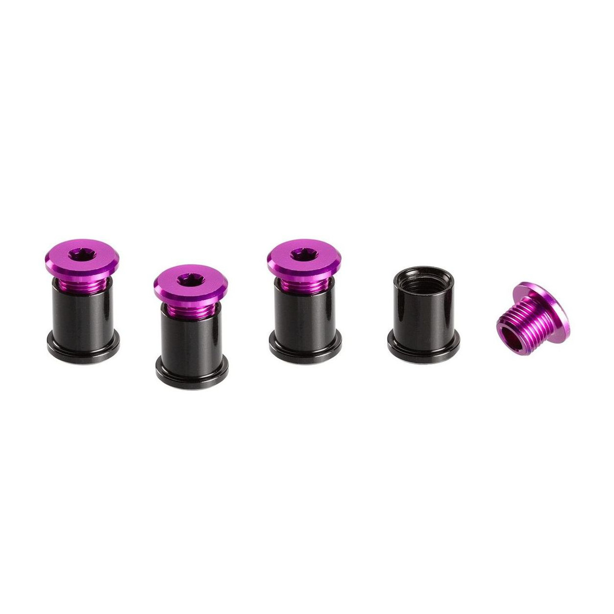 E*thirteen Chainring Bolts  Purple, Aluminium, T25 6 mm Screws/ T30 11 mm Nuts, 4 pcs each