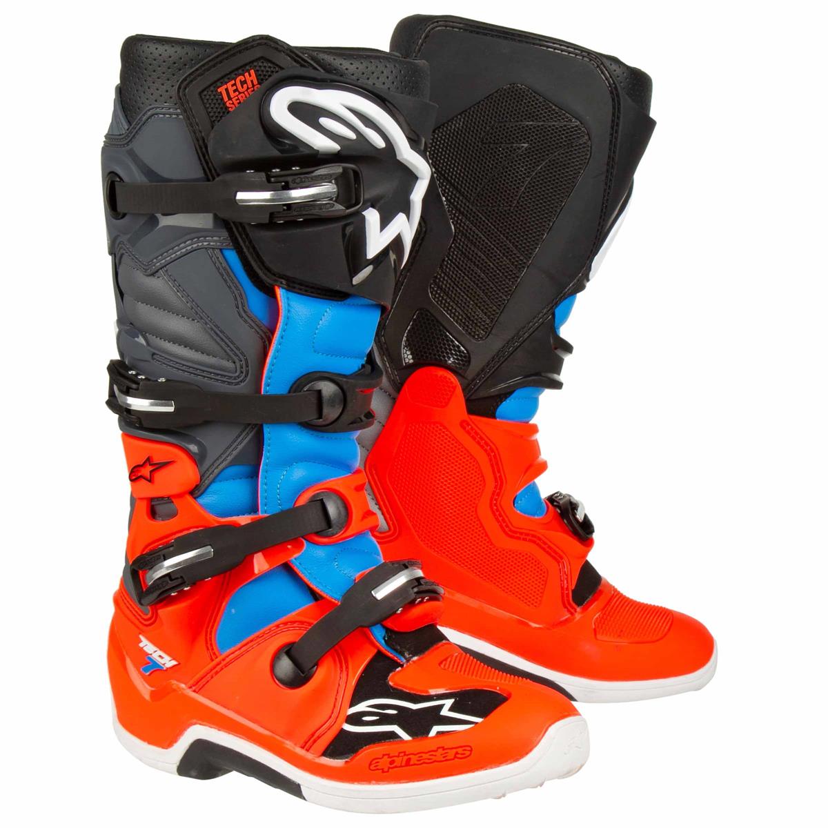 Alpinestars MX Boots Tech 7 Red Fluo/Cyan/Gray/Black