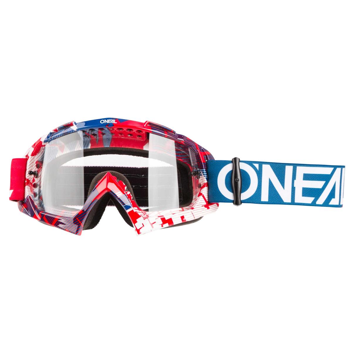 O'Neal MX Goggle B10 Pixel Red/Blue - Clear Anti-Fog