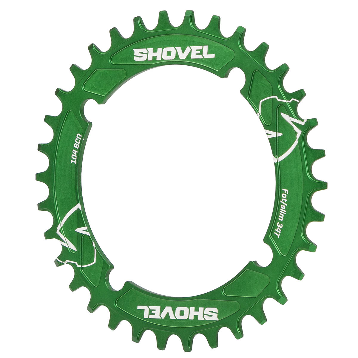 Shovel MTB Chain Ring Fat/Slim Green, 104 mm, 34 Teeth