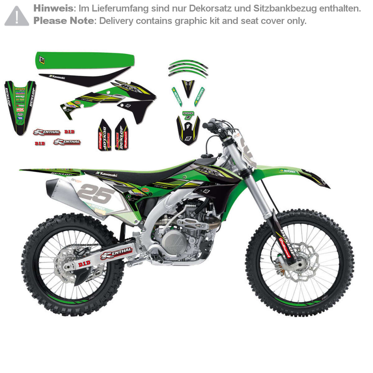 Blackbird Racing Graphic Kit with Seat Cover Replica Team Kawasaki KX-F 450 16-17, Team Kawasaki Racing '17, Green/Black