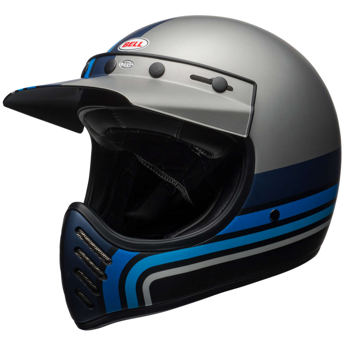 Bell Helm Moto-3 3-Stripes - Silber/Schwarz/Blau
