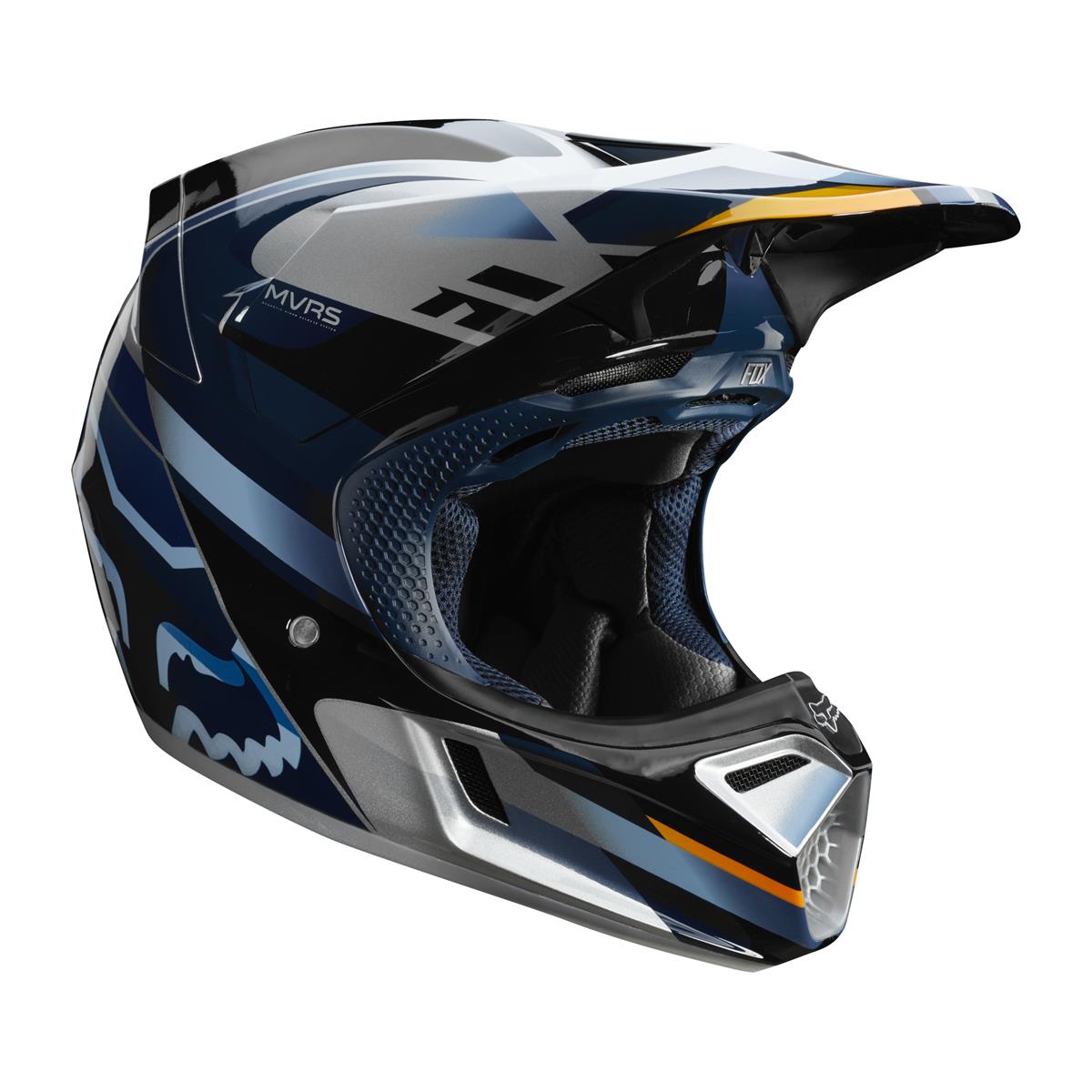 Fox Helm V3 Motif - Blau/Silber