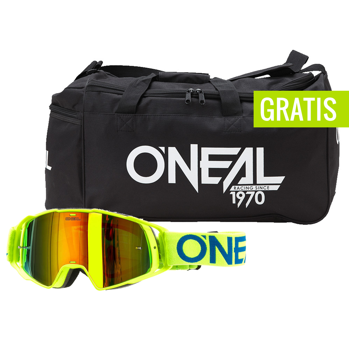 O'Neal MX Goggle B20 Flat Hi-Viz/Blue - Radium Anti-Fog + free gear bag