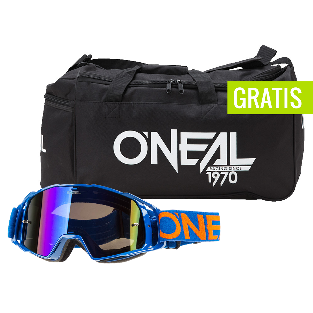 O'Neal Crossbrille B20 Flat Blau/Orange - Radium Anti-Fog + gratis Ausrüstungstasche