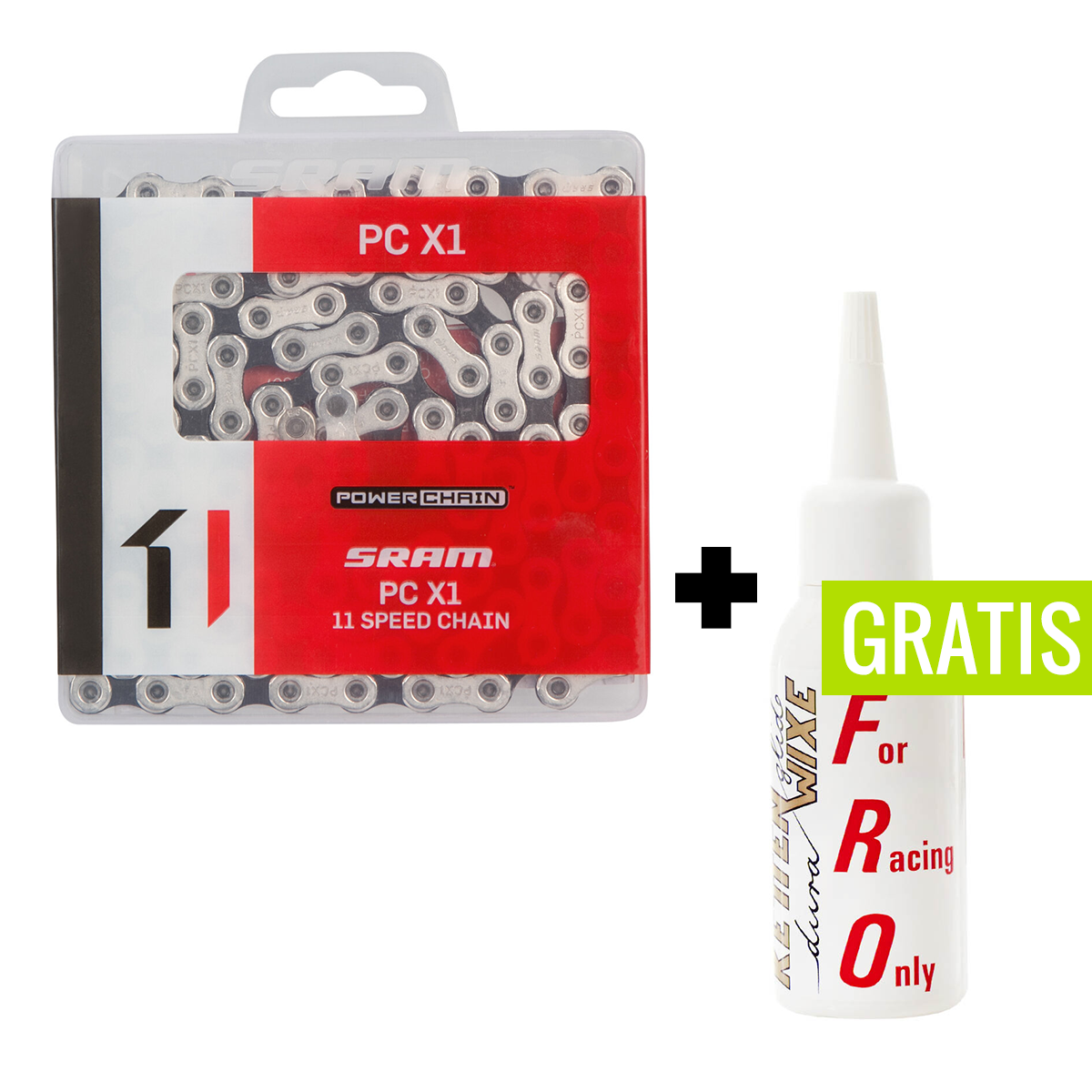 SRAM MTB-Kette PC X1 11-fach, 118 Glieder + gratis Kettenwixe Kettenöl FRO 50 ml